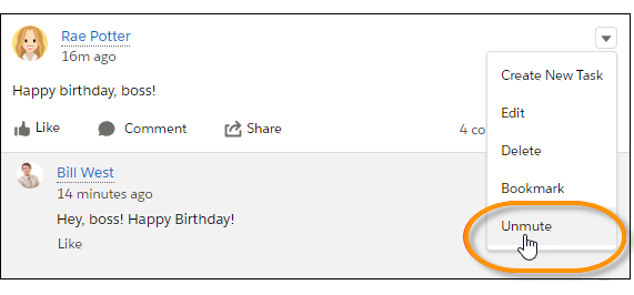 La voce di azione Unmute (Riattiva)