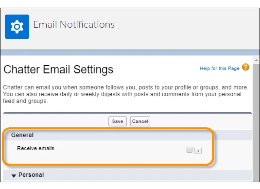 Receive emails setting