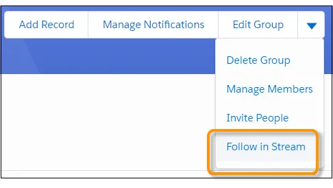 Follow in Stream action on a group
