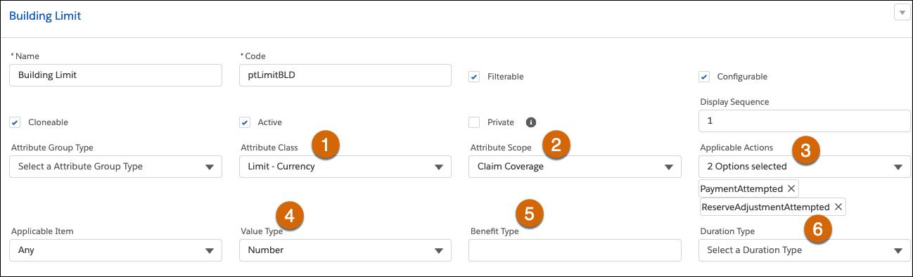 Attribute configured for Building Limit with power attribute fields specified.