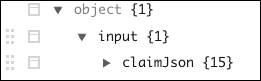 Tree view of claim showing claimJson as the top level of the input.