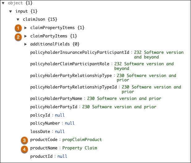 claimJson expanded to show additional objects.