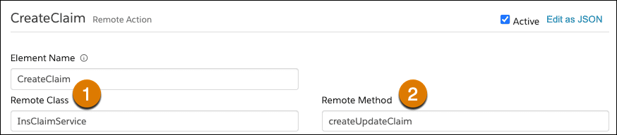 Create Claim remote action with numbers for Remote Class and Remote Method.