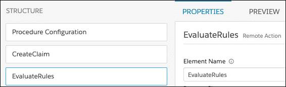 Structure of Integration Procedure with Evaluate Rules following Create Claim action.