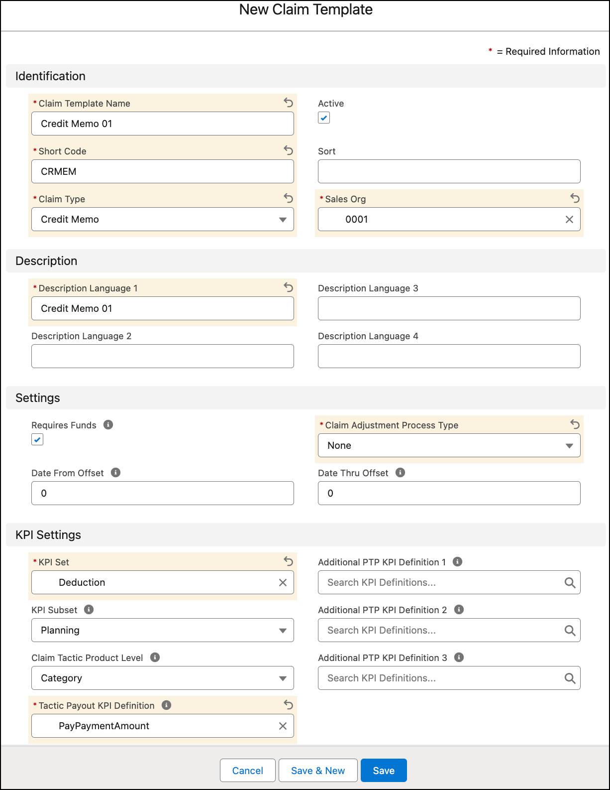 The New Claim Template window showing the options to create a claim template.