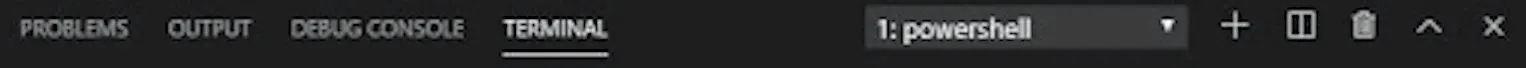 PowerShell selected in the terminal window navigation bar.