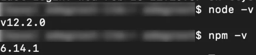 Command-line window node -v, v12.2.0 and npm-v 6.14.1.