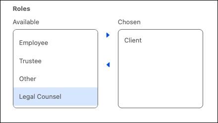 The value appears in the Roles multiselect picklist.