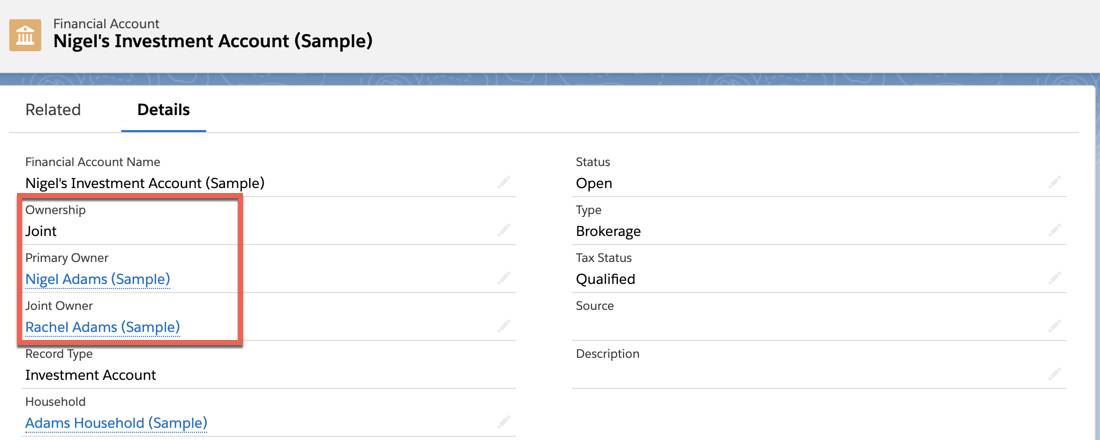 Screenshot of Nigel’s Investment Account showing Nigel Adams as the primary owner and Rachel Adams as the joint owner