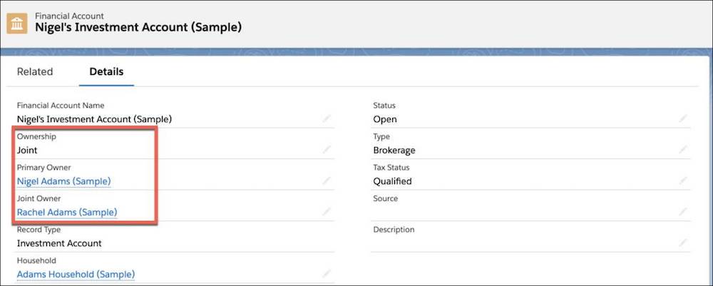 Screenshot of Nigel’s Investment Account showing Nigel Adams as the primary owner and Rachel Adams as the joint owner