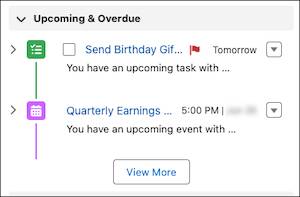 Rachel Adams client profile with the Activity Timeline highlighted to show Next Steps: Quarterly Earnings Summary and Send Birthday Gift