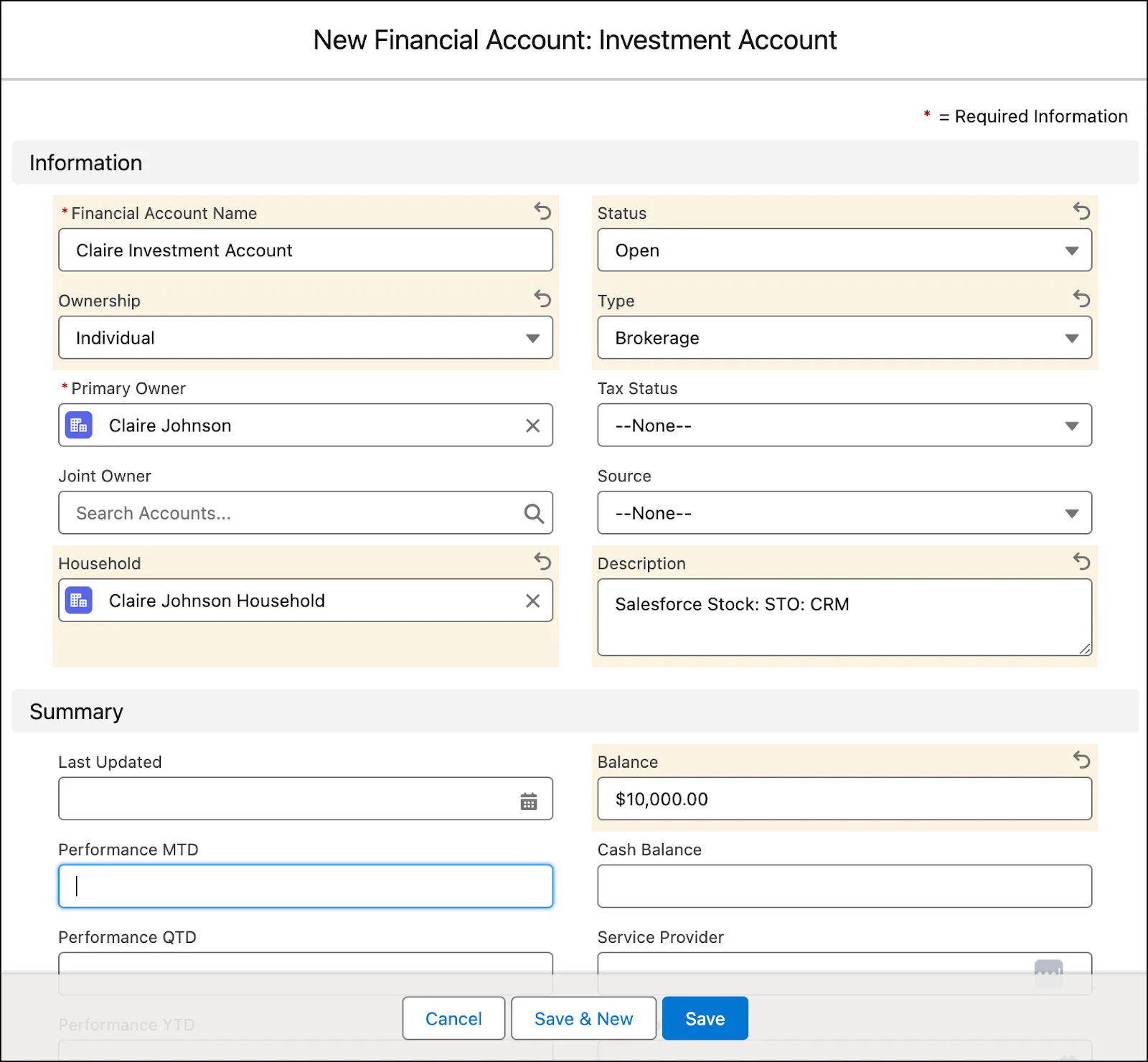 Der neue Finanzaccount: Seite 'Anlagekonto' mit einigen Details zu Claires Anlagekonto