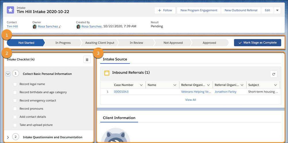 Our intake record with the following elements labeled.
