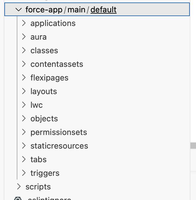 Code Builder Explorer showing the force-app/main/default folder open to display its contents including the classes folder.