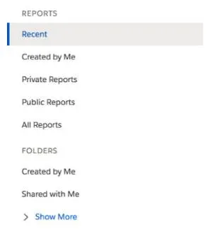 Reports navigation with Recent highlighted and a button labeled Show More.