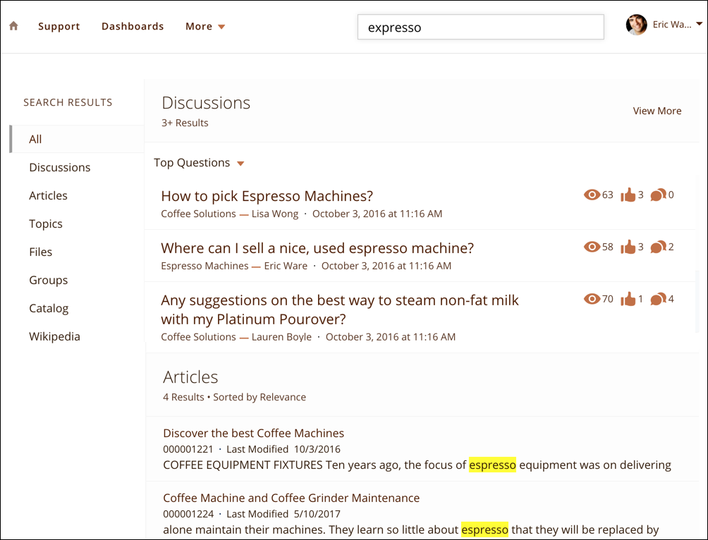検索語「expresso」と「espresso」の結果を表示している検索結果ページ