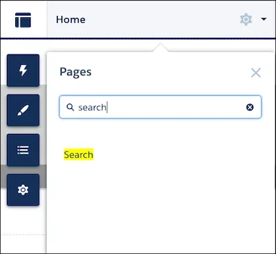 In the Pages menu, type Search in the Find a page box; then select Search under Template Pages