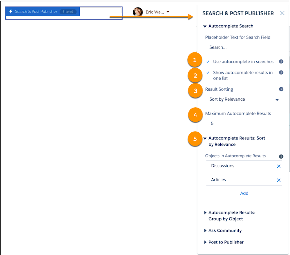 A caixa de pesquisa destacada em azul e o componente Editor de pesquisa e publicação se abrem