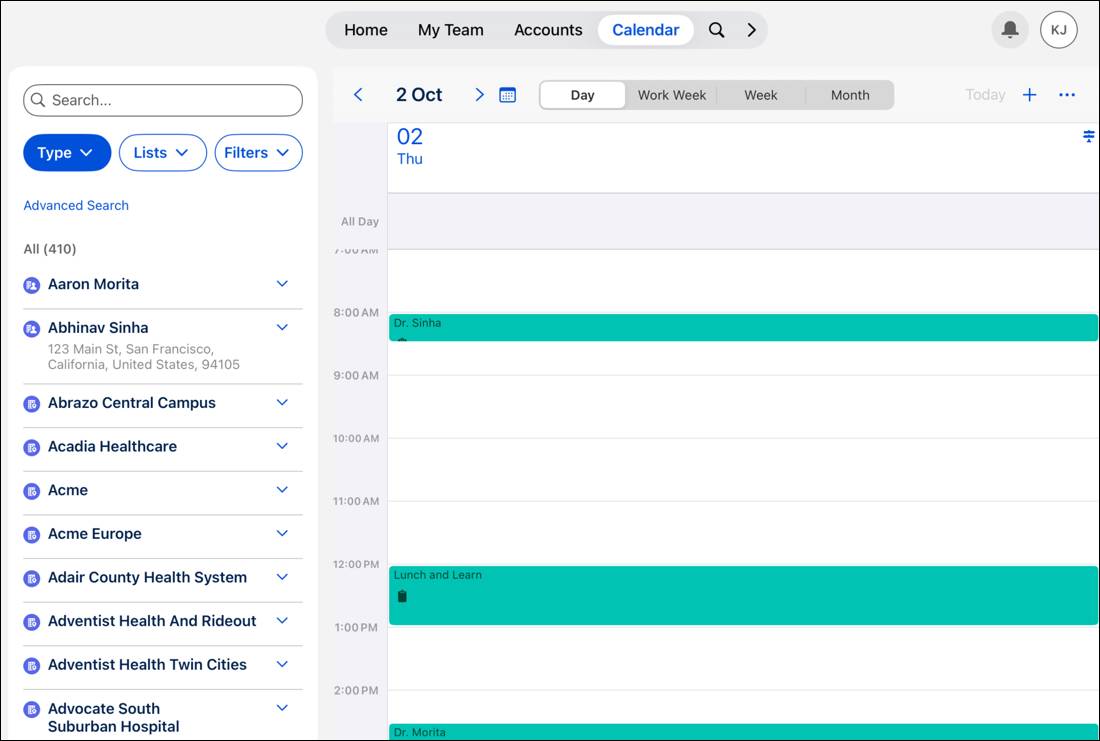 Calendar showing the upcoming week.
