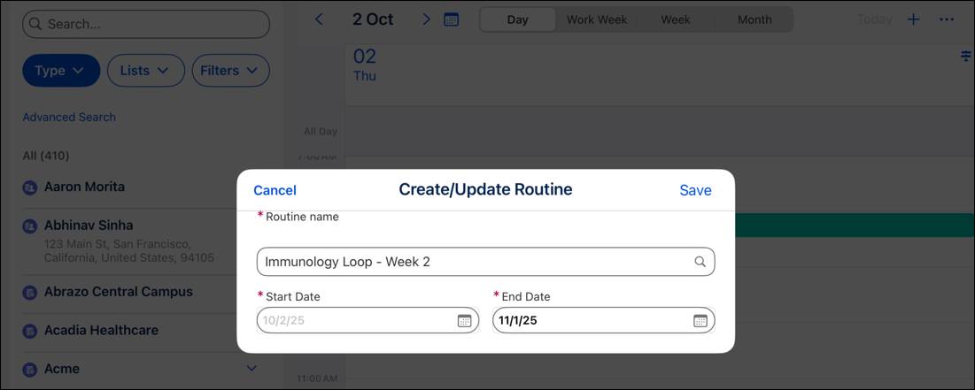 Create/Update Routine window.