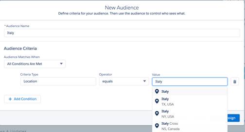 Setting audience criteria to target specific content to specific audiences.