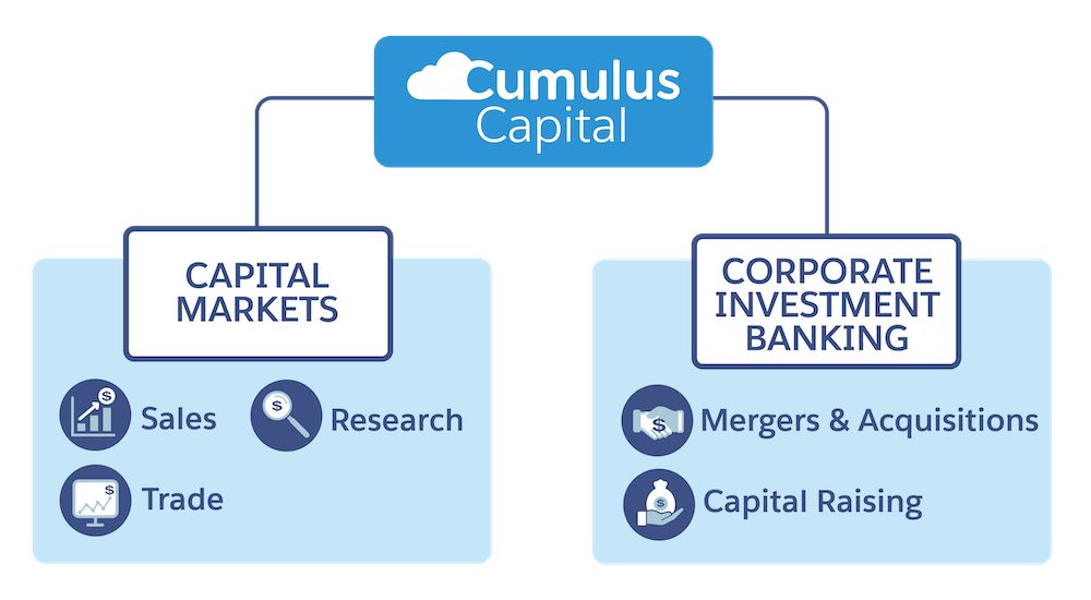 Cumulus Capital and its two divisions, capital markets and corporate investment banking.