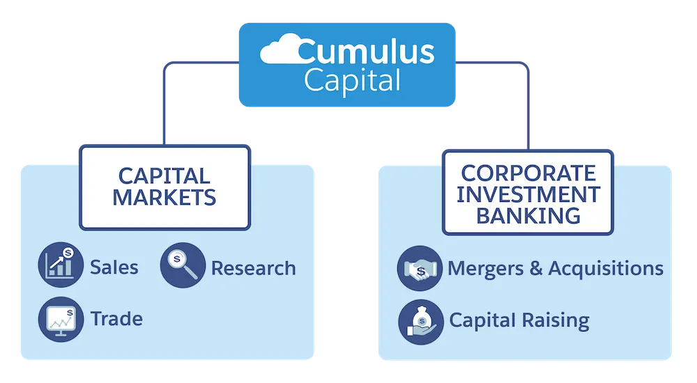 Cumulus Capital and its two divisions, capital markets and corporate investment banking.