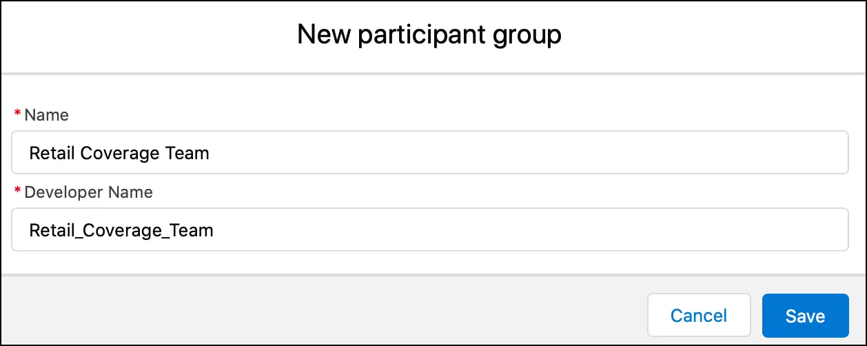 New participant group window.