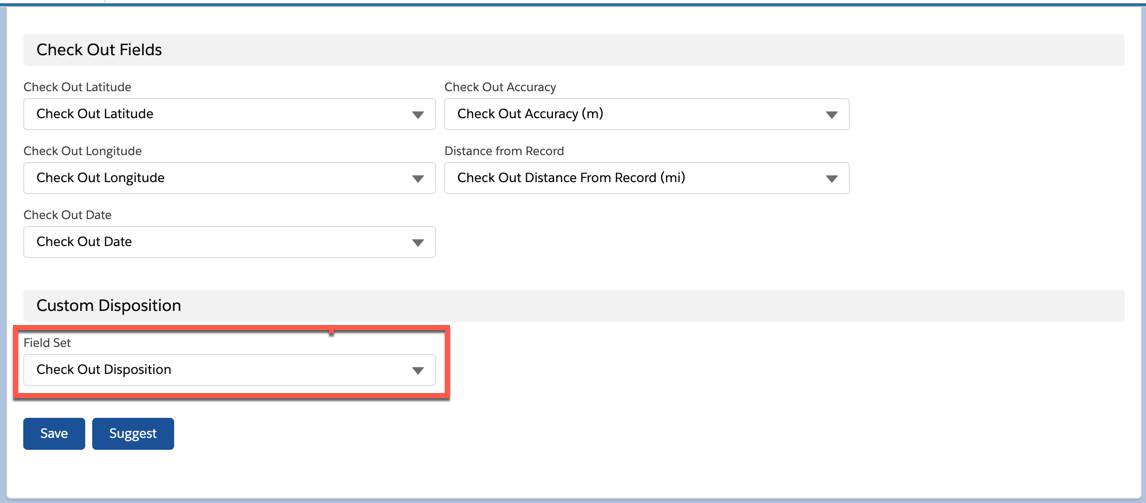 Screenshot shows the Custom Disposition > Field Set dropdown menu.