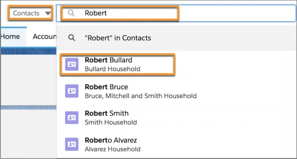 Searching for a contact using global search