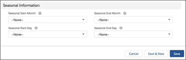 The Seasonal Information section on the address form.