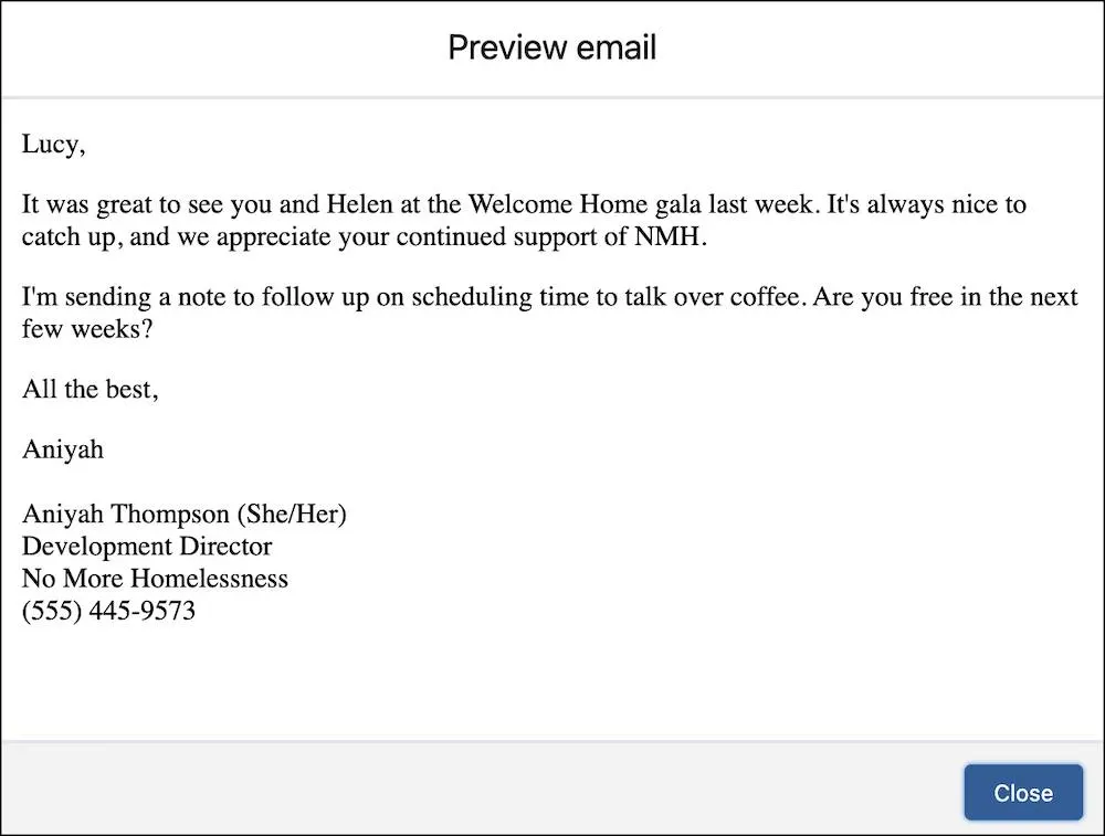 An email preview