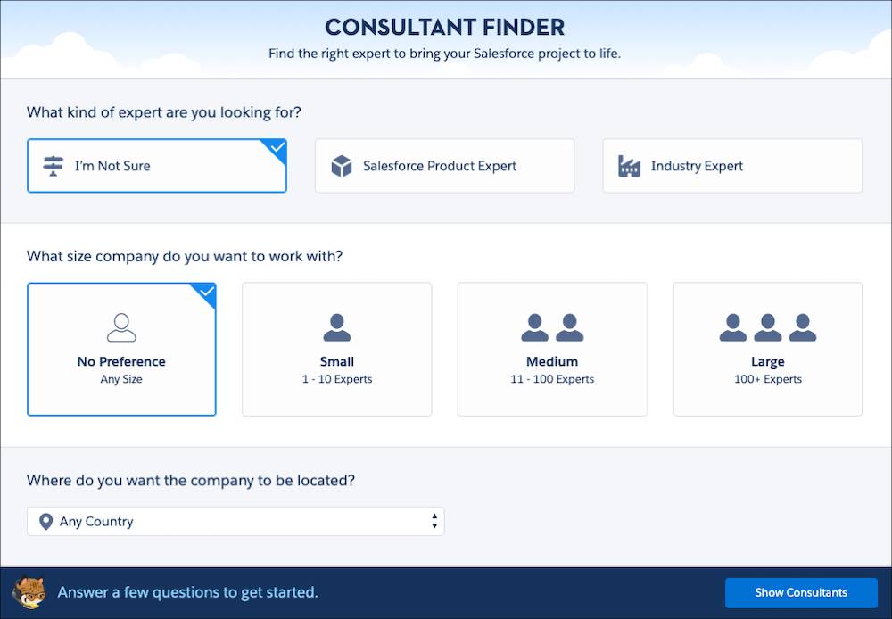 The AgentExchange consultant finder wizard