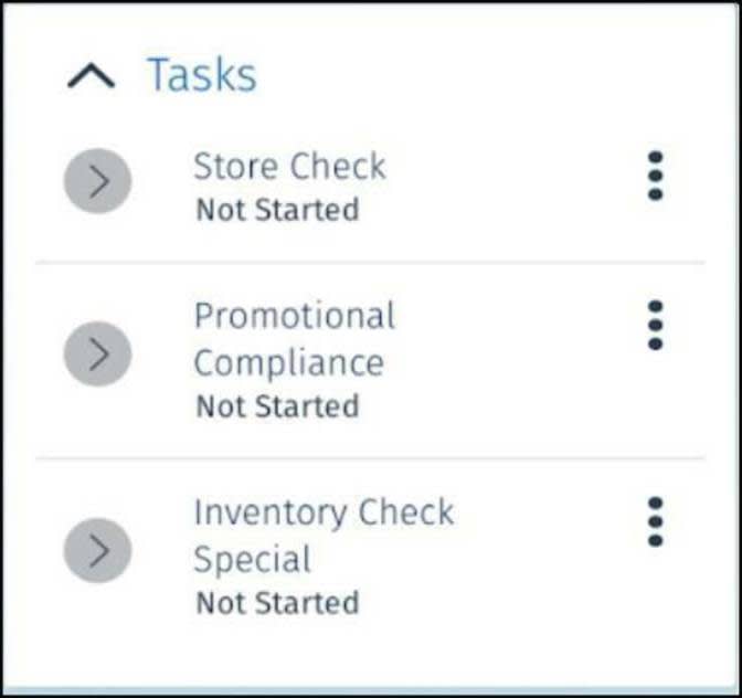 The Tasks card showing the tasks a field rep needs to perform during a store visit.