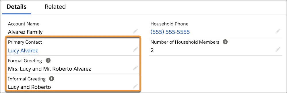 Updated names on the household page
