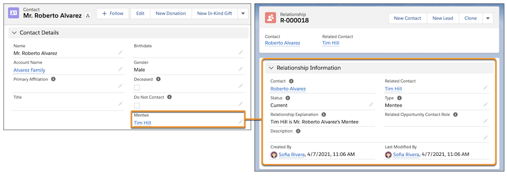 Adding reciprocal relationship directly on the contact record