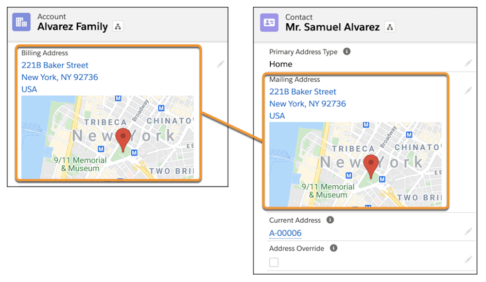 Account details with the Billing Address mapping to the Mailing Address