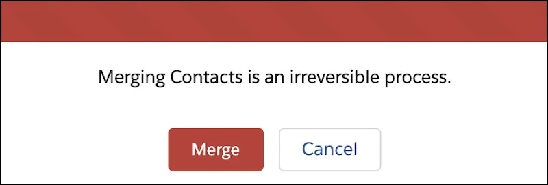 A warning that merging contacts is irreversible