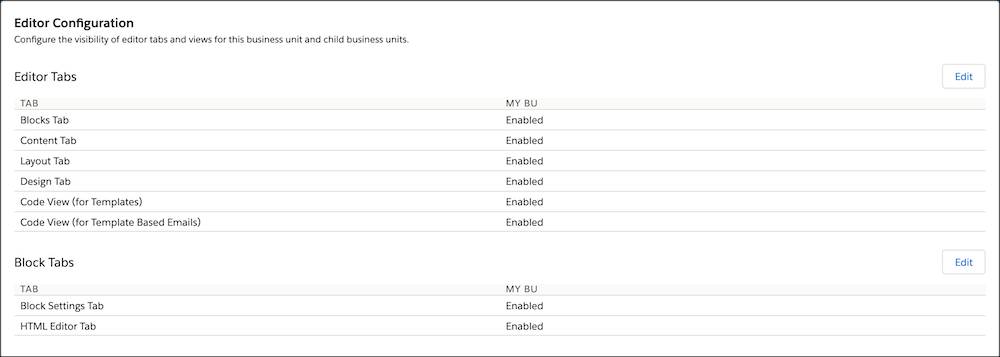 Editor Configuration interface