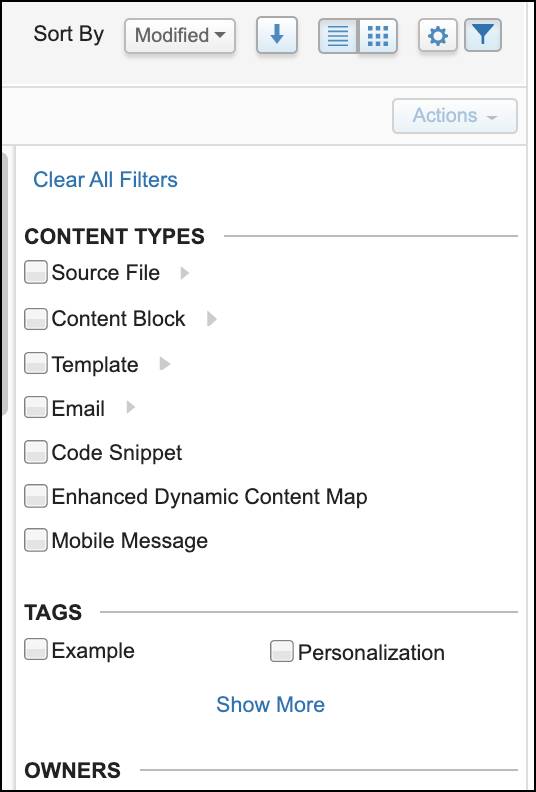 Filter and sort options