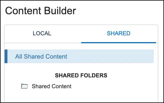 Content Builder Local and Shared tabs