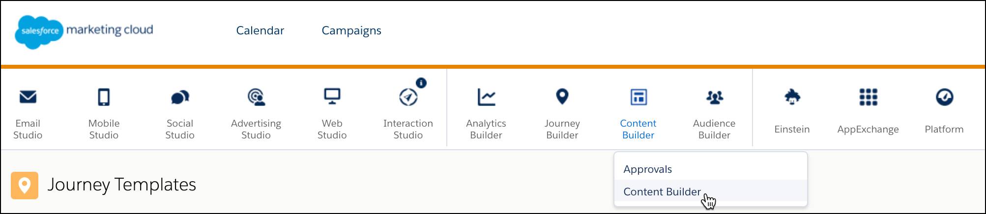 Marketing Cloud Engagement navigation menu.