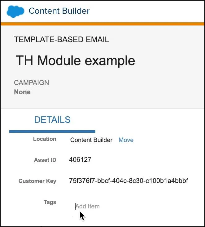 Email de modelo com o campo de marcas sendo selecionado.