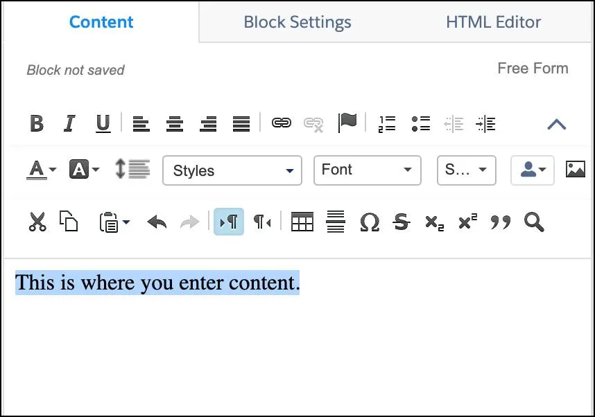 The box for entering content in the Content tab.