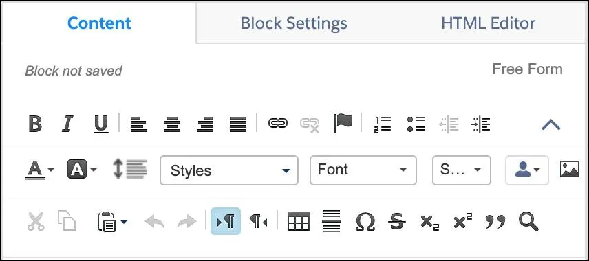 The WYSIWYG editor in the Content tab.