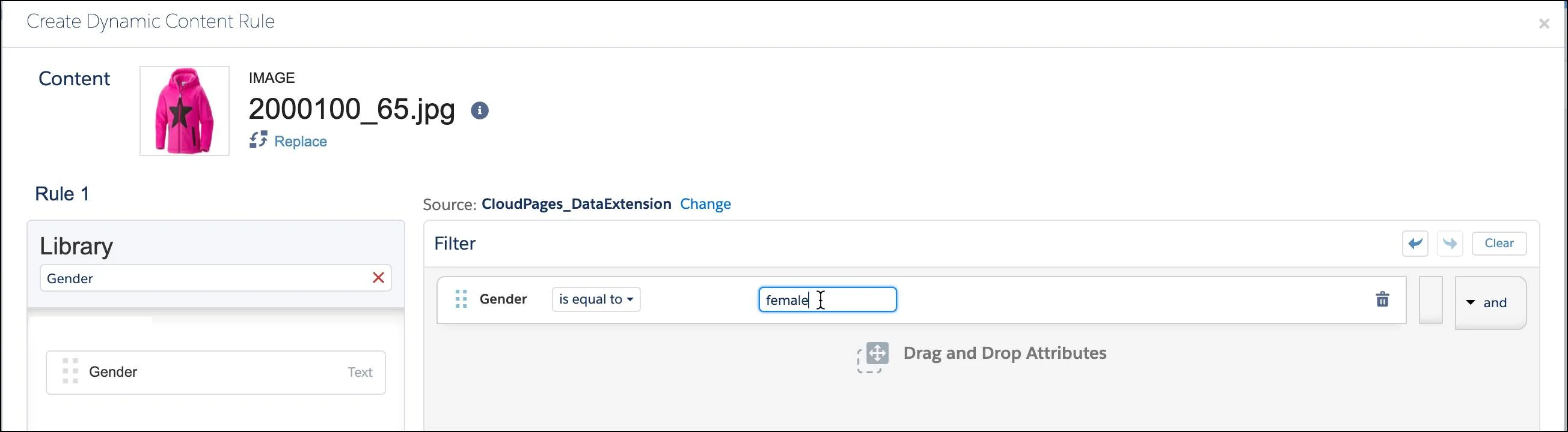 Interface Criar regra de conteúdo dinâmico