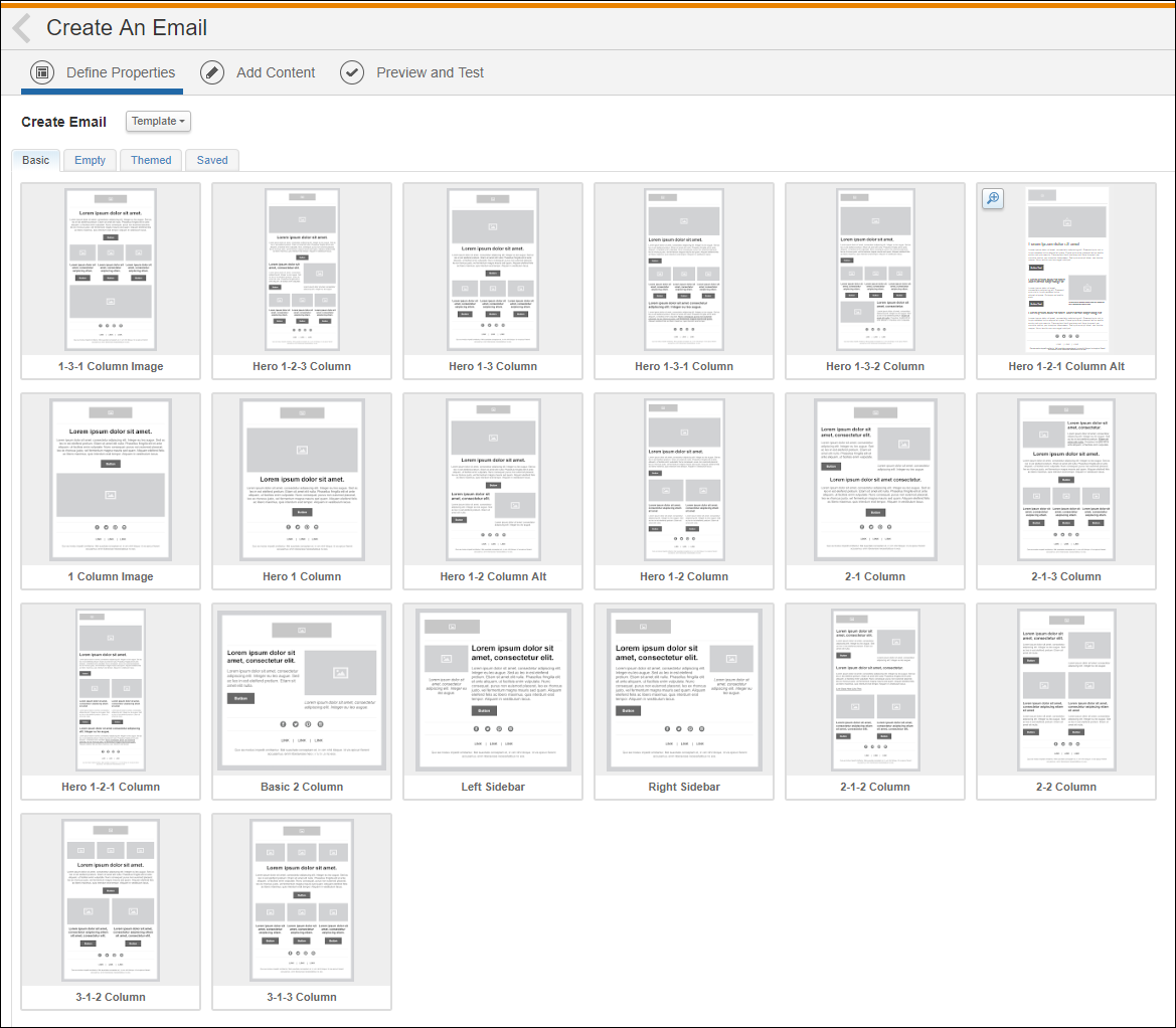 Template options displayed in rows and columns.