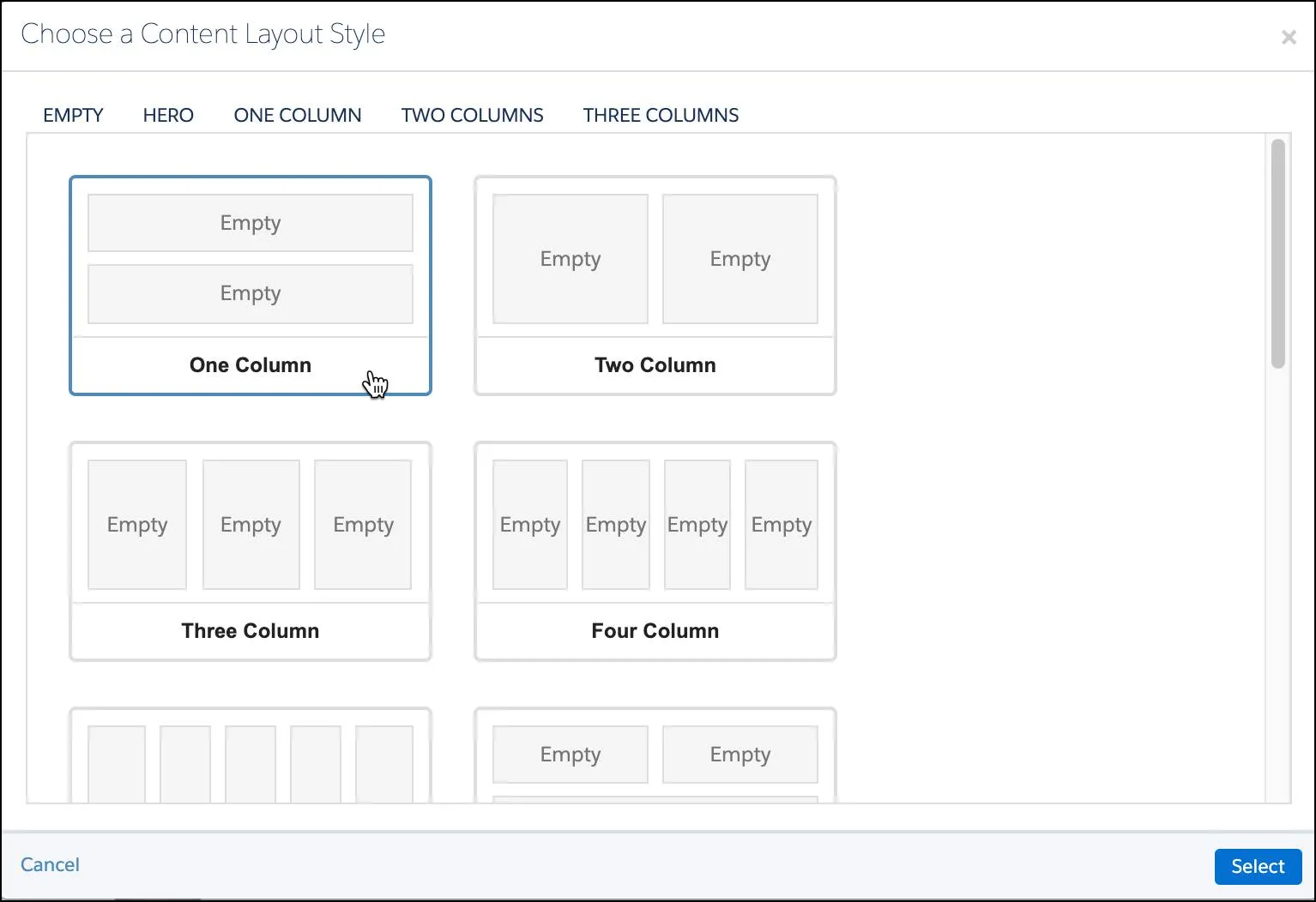 The interface for choosing a layout style.