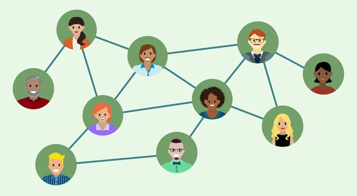 Clusters of linked circles that portray the people involved in content production