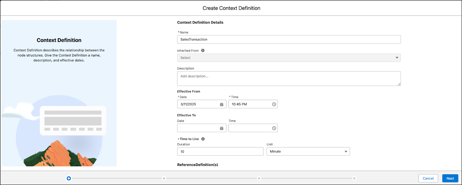 The Create Context Definition window.